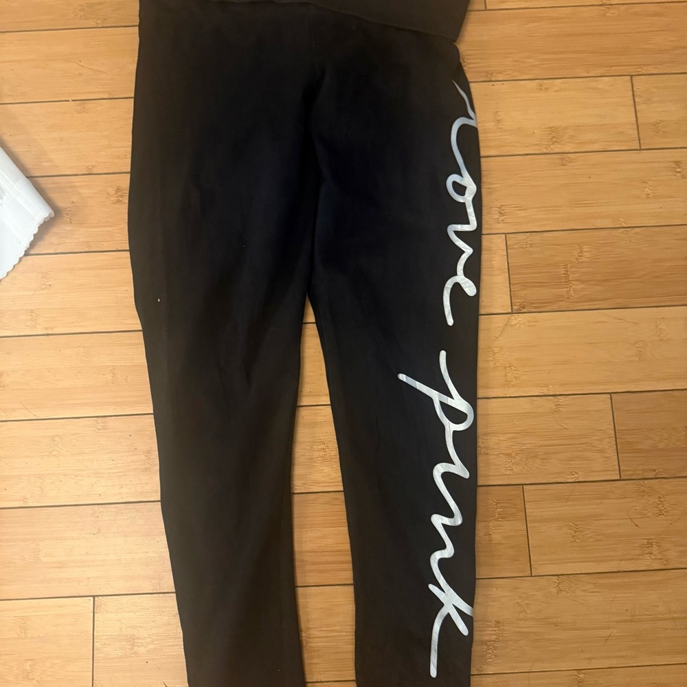 Y2K PINK Victoria's Secret Black Foldover  Leggings - Large